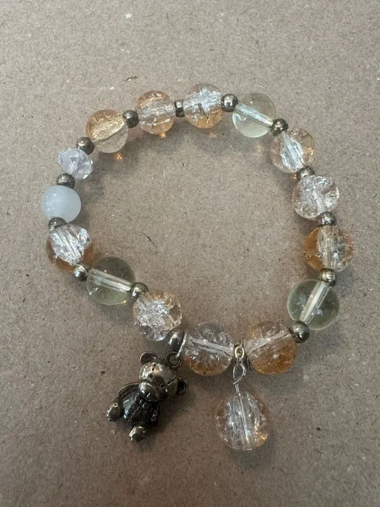 Gold and Clear Beaded Charm Bracelet - Women's Stretch Jewelry - Picture 1 of 2